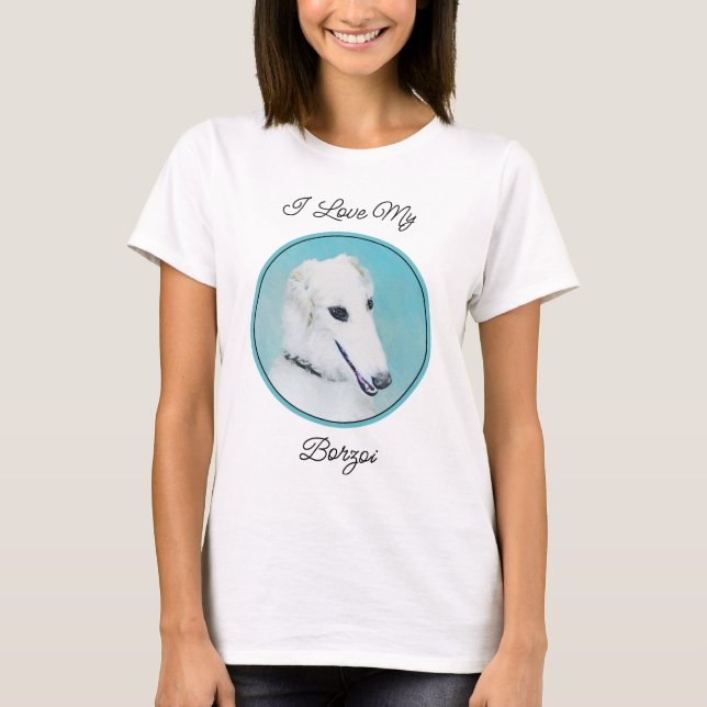 Camiseta Pintura de Borzoi (blanco) - Arte de perro origina (Anverso)