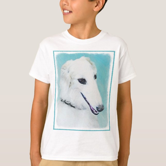 Camiseta Pintura de Borzoi (blanco) - Arte de perro origina (Anverso)