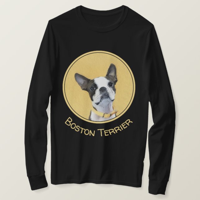 Camiseta Pintura de Boston Terrier - Arte Perro Original. (Anverso del diseño)