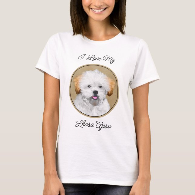 Camiseta Pintura de cachorro de Aprenta Lhasa - Arte de Per (Anverso)