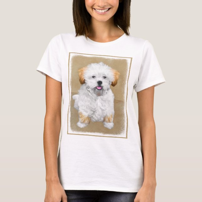 Camiseta Pintura de cachorro de Aprenta Lhasa - Arte de Per (Anverso)