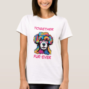 Camiseta Pintura de caniche blanco Pastel colorido Abstract