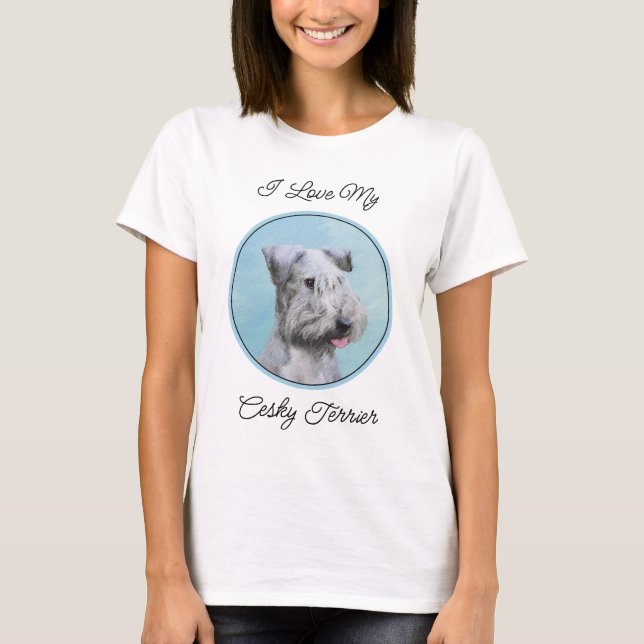 Camiseta Pintura de Cesky Terrier - Arte de Perro Original. (Anverso)