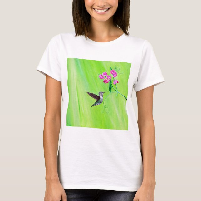 Camiseta Pintura de colibrí y guisantes dulces (Anverso)
