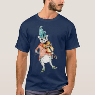 Camiseta Pintura de color de agua del violín del gato