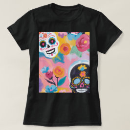 Camiseta Pintura de cráneo de azucar con flores