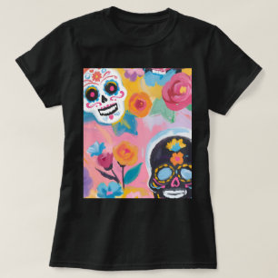 Camiseta Pintura de cráneo de azucar con flores
