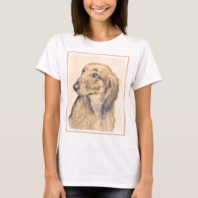 Camiseta Pintura de Dachshund (de cabello largo) - Arte ori (Anverso)