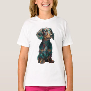 Camiseta Pintura de Dachshund de pelo largo colorido para n