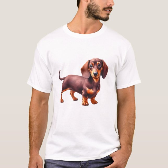 Camiseta Pintura de Dachshund - Paintin acuarela de perro d (Anverso)