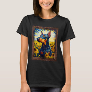 Camiseta Pintura de Dobermann Flor de Girasol Mamá Mujeres 
