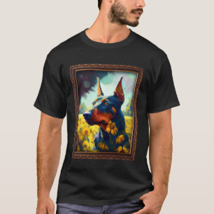 Camiseta Pintura de Dobermann Flor de Girasol Mujer Mamá Fl