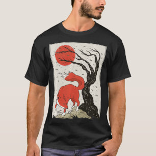 Camiseta Pintura De Estilo Japonés Del Po, Árbol Y Sol Pu