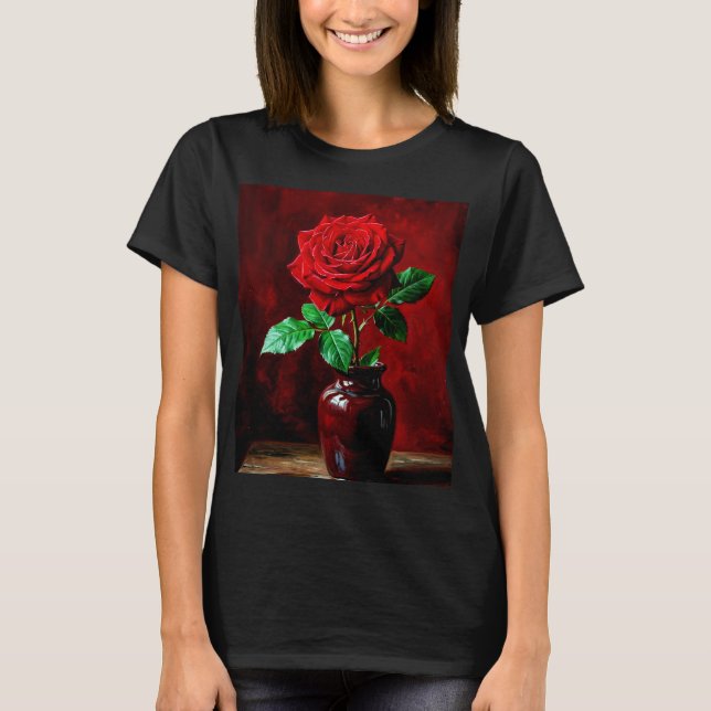Camiseta Pintura de flor de rosa roja (Anverso)
