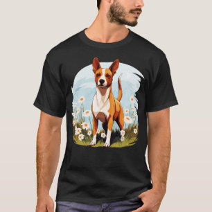Camiseta Pintura de flores de Basenji Perro de cachorro col