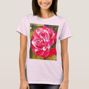 Camiseta Pintura de flores de color de agua rosa de Camelli