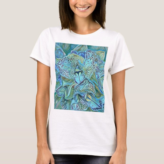 Camiseta Pintura de flores de orquídea azul púrpura lindo (Anverso)