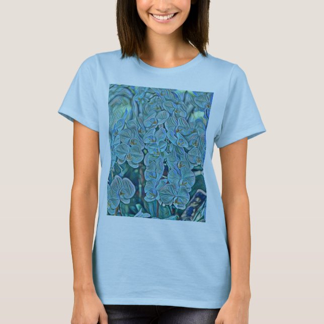 Camiseta Pintura de flores de orquídea azul púrpura lindo (Anverso)