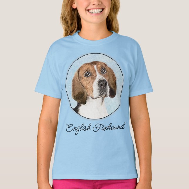 Camiseta Pintura de Foxhound inglesa - Arte Perro Original  (Anverso)