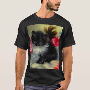 Camiseta Pintura de gatito blanco y negro vintage
