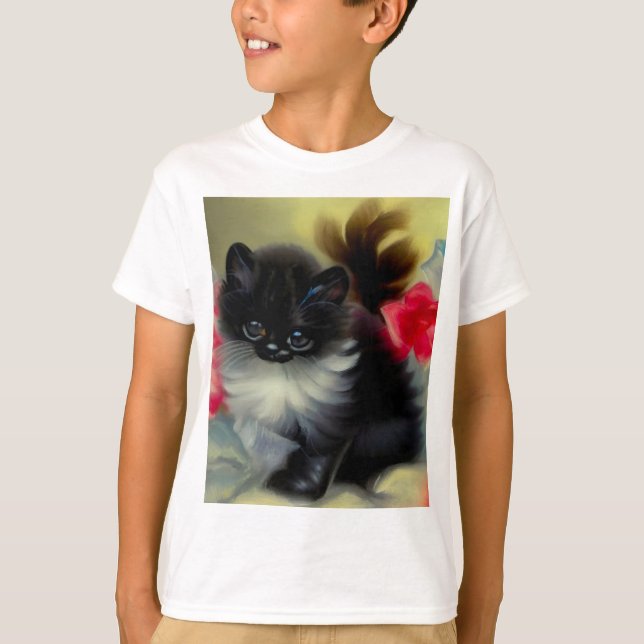 Camiseta Pintura de gatito blanco y negro vintage (Anverso)