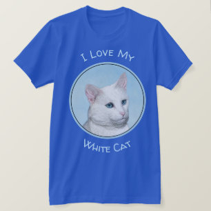 Camiseta Pintura de gato blanco - Arte de gato original lin
