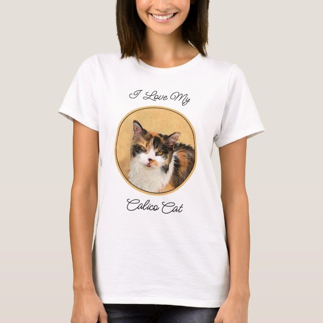 Camiseta Pintura de gato calico - Arte de gato original lin (Anverso)