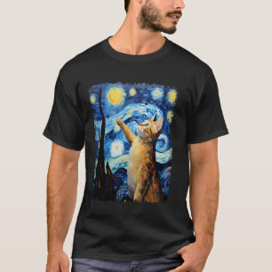 Camiseta Pintura de Gato Naranja Abisinio Noche Estrellada