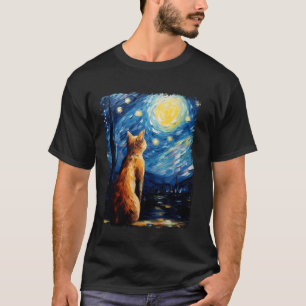 Camiseta Pintura de Gato Naranja Abisinio Noche Estrellada