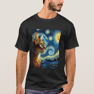 Camiseta Pintura de Gato Naranja Abisinio Noche Estrellada