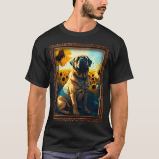 Camiseta Pintura de girasol de Mastín inglés Perro adorable