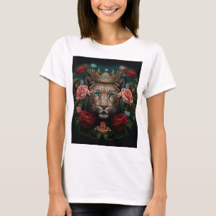 Camiseta Pintura de Jaguar con Corona de Flores            
