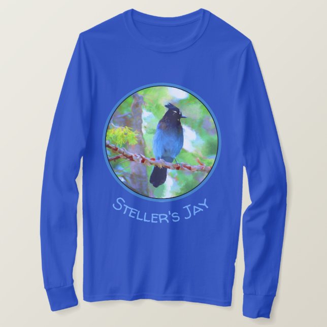 Camiseta Pintura de Jay de Steller - Arte de pájaro origina (Anverso del diseño)