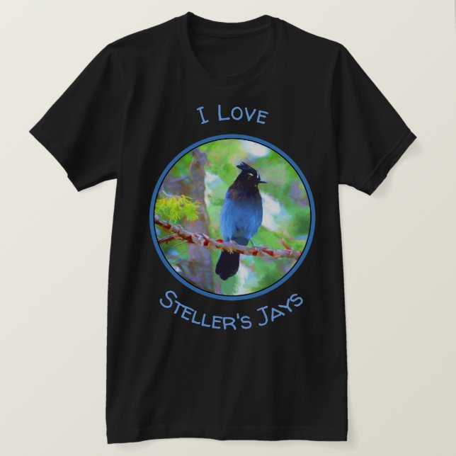 Camiseta Pintura de Jay de Steller - Arte de pájaro origina (Anverso del diseño)