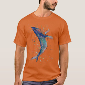Camiseta Pintura de la acuarela de ballena azul 1