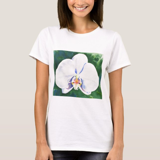 Camiseta Pintura de la acuarela de la orquídea blanca (Anverso)