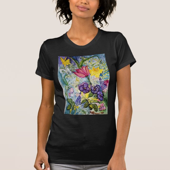 Camiseta Pintura de la acuarela del jardín de la primavera (Anverso)