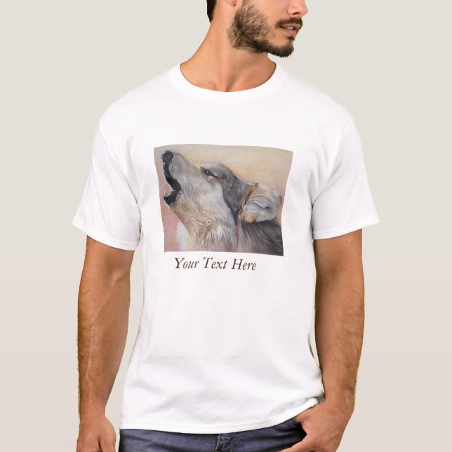 Camiseta pintura de la fauna al atardecer de aullante lobo (Anverso)