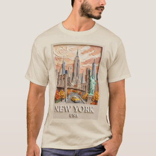 Camiseta Pintura de la silueta de Nueva York con textura en