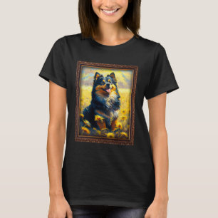 Camiseta Pintura de Lapphund finlandés Flor de Girasol Mamá