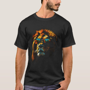 Camiseta Pintura de león Gafas de sol colorido Art Zoológic