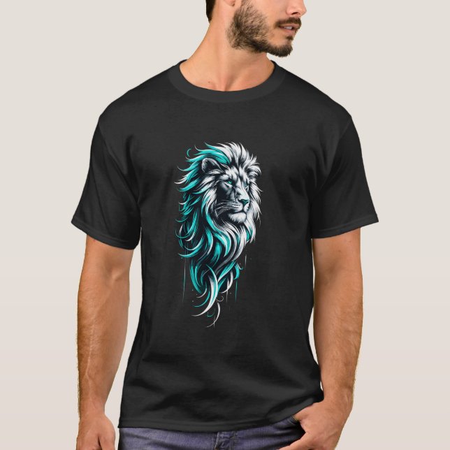 Camiseta Pintura de León Ojos Azules Zoológico Animal Salva (Anverso)