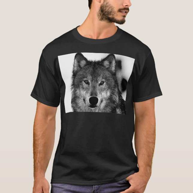Camiseta Pintura de Lobo Blanco y Negro (Anverso)