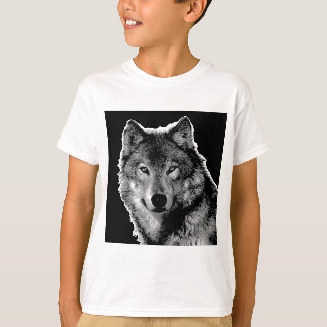 Camiseta Pintura de Lobo Blanco y Negro (Anverso)
