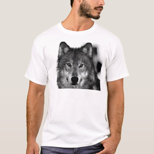 Camiseta Pintura de Lobo Blanco y Negro (Anverso)