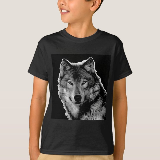 Camiseta Pintura de Lobo Blanco y Negro (Anverso)