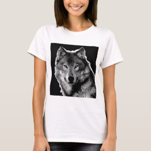 Camiseta Pintura de Lobo Blanco y Negro