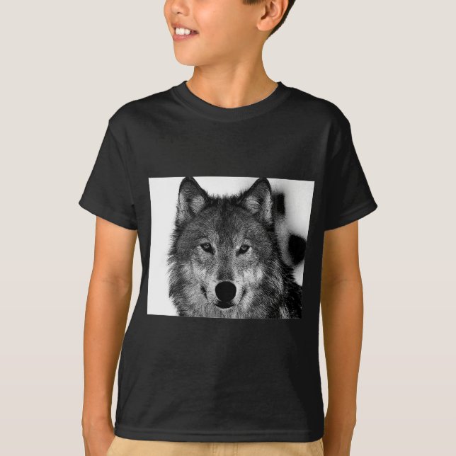 Camiseta Pintura de Lobo Blanco y Negro (Anverso)