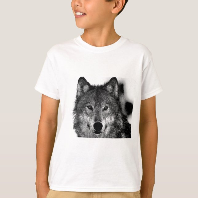 Camiseta Pintura de Lobo Blanco y Negro (Anverso)