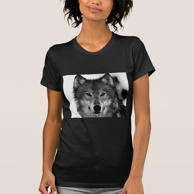 Camiseta Pintura de Lobo Blanco y Negro (Anverso)